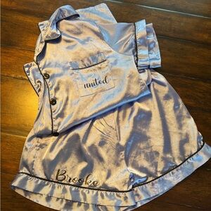 Satin Pajama Set with Embroidered Details-Size M